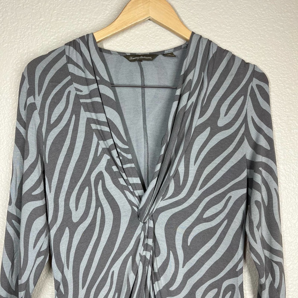 🔴 5 for $25! Tommy Bahama Dress 3/4 Sleeve Blue/Grey Zebra Size Small‎ - Picture 3 of 6
